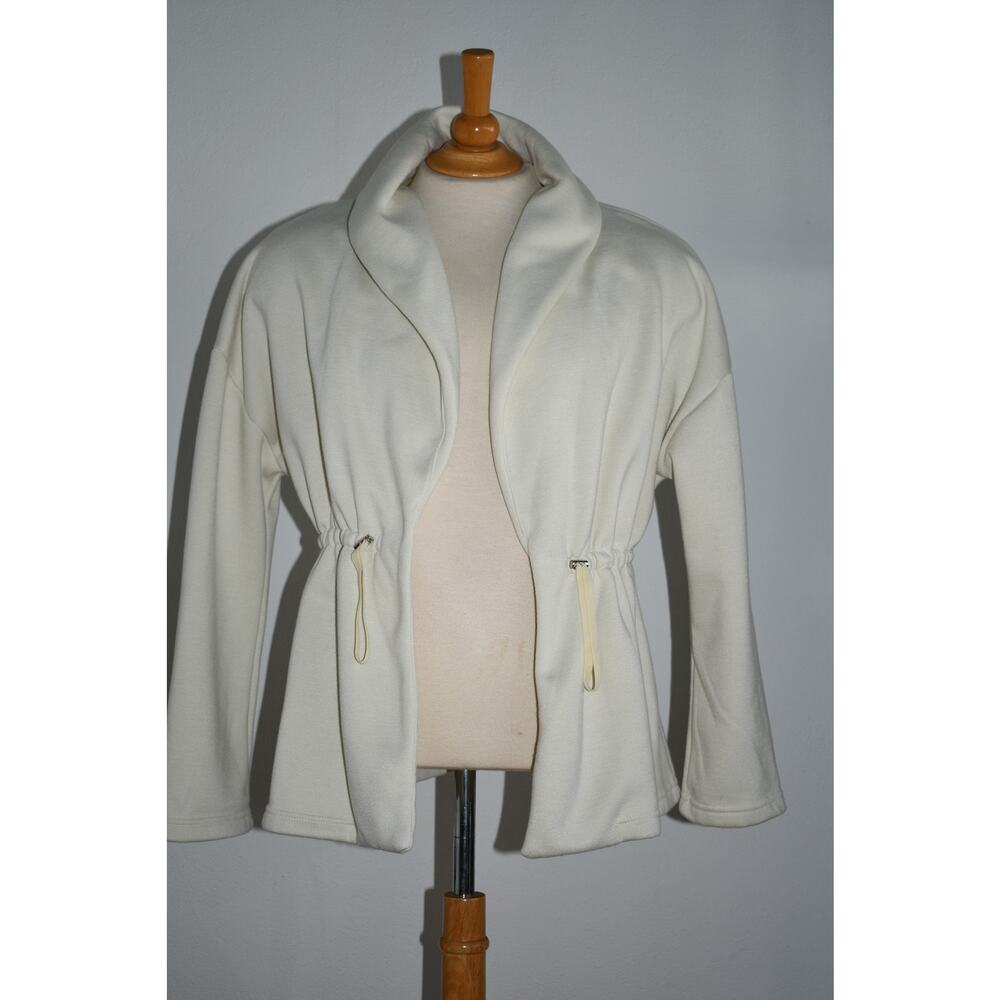 Fabletics Women's Open Front Cinch Waist Fleece Sage Coat Jacket Cream Size M